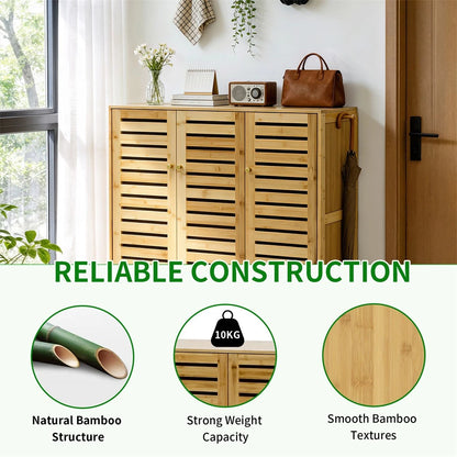 5-Tier Ventilated Shoe Organizer Cabinet Freestanding Bamboo Shoe Storage Rack