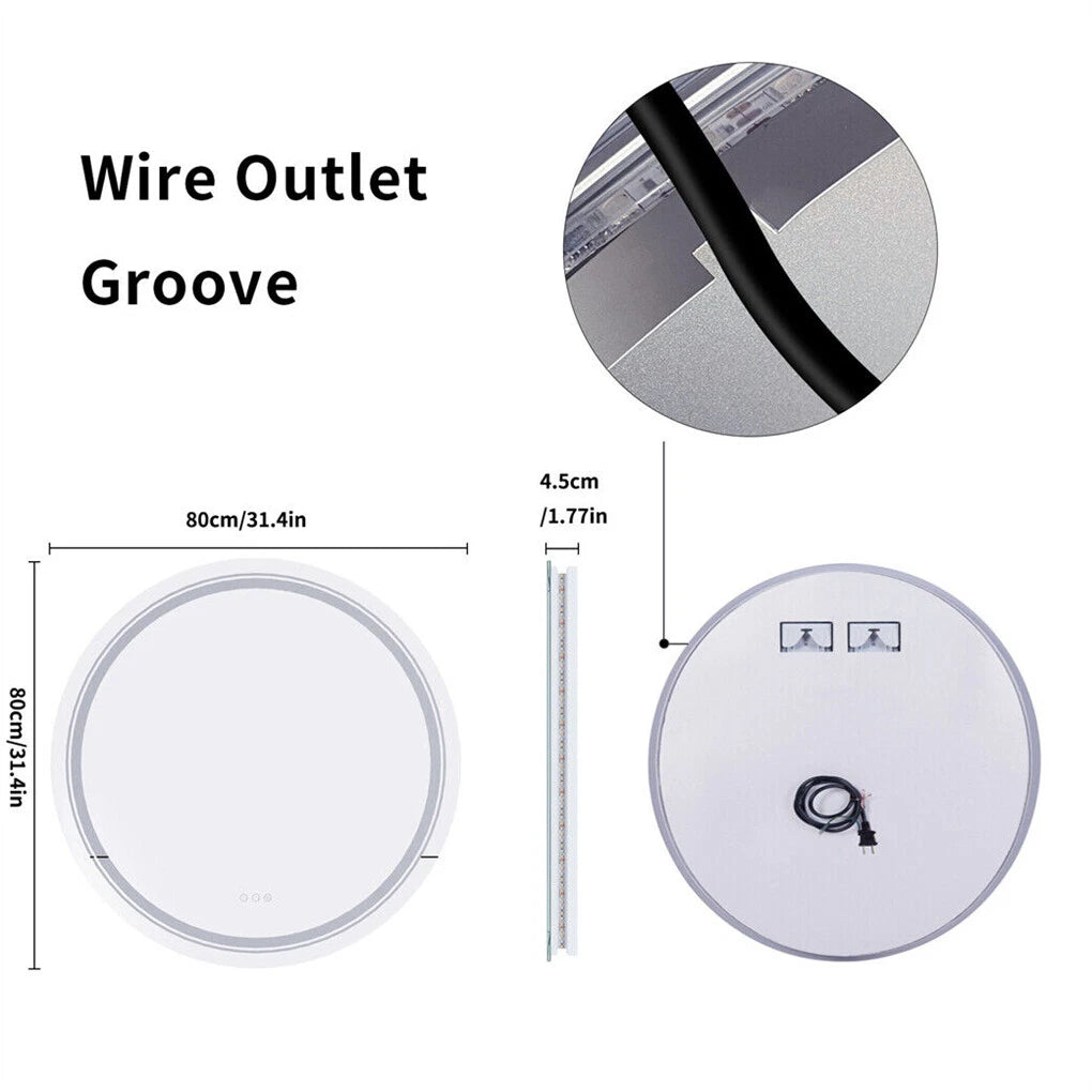 P&P Silver Mirror With White Frame Round LED Bathroom Mirror