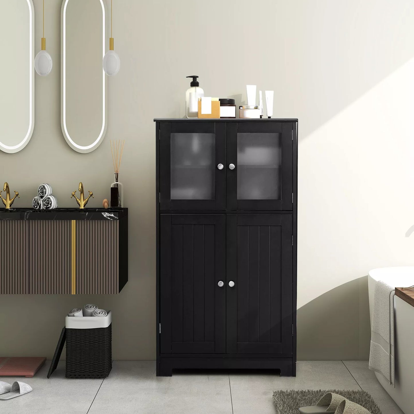 Multipurpose Bathroom Floor Storage Cabinet with Doors & Adjustable Shelf – Ideal for Kitchen or Laundry Room