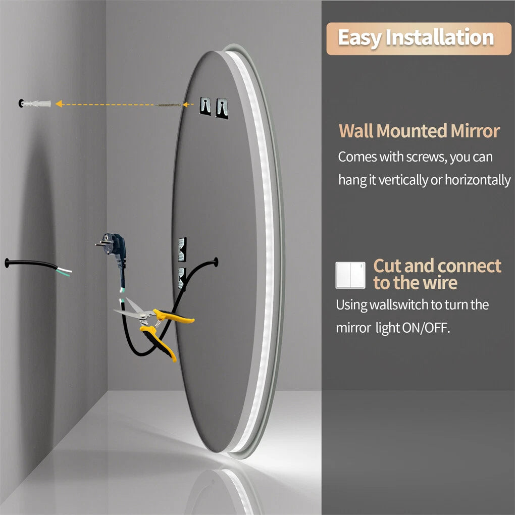 Dual Illuminated LED Oval Bathroom Mirror Anti-Fog Makeup Vanity Mirror with Front & Back Lights, Dimmable Touch Control, IP44 Waterproof