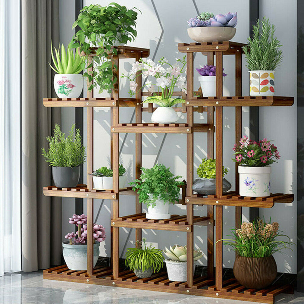 Fin X-Large 11-Tiered Wood Plant Stand Plants Pots Shelf Rack Organizer Living Room