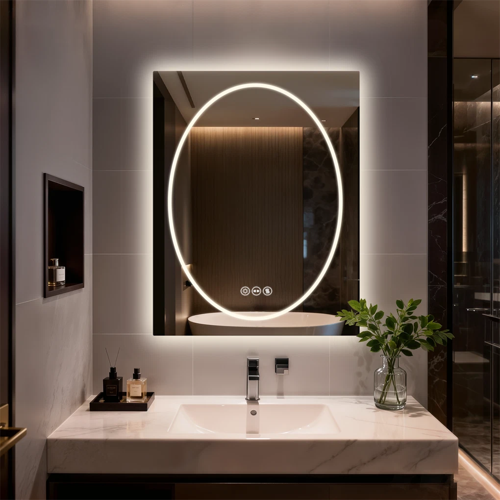 Anti-fog Rectangle LED Bathroom Mirror Dual Lights Vanity Mirror Shatter-proof (60x80cm / 70x90cm)