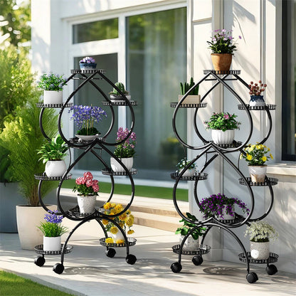 9 Pot XL Vertical  Plant Stand with wheels
