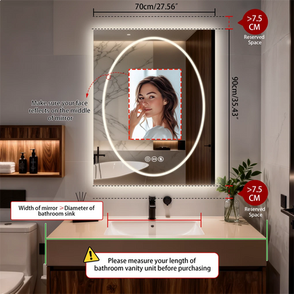 Anti-fog Rectangle LED Bathroom Mirror Dual Lights Vanity Mirror Shatter-proof (60x80cm / 70x90cm)
