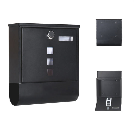 P&P Large Letter Mail Post Box Steel Wall Mounted with Lock and 2 Keys Outdoor Black