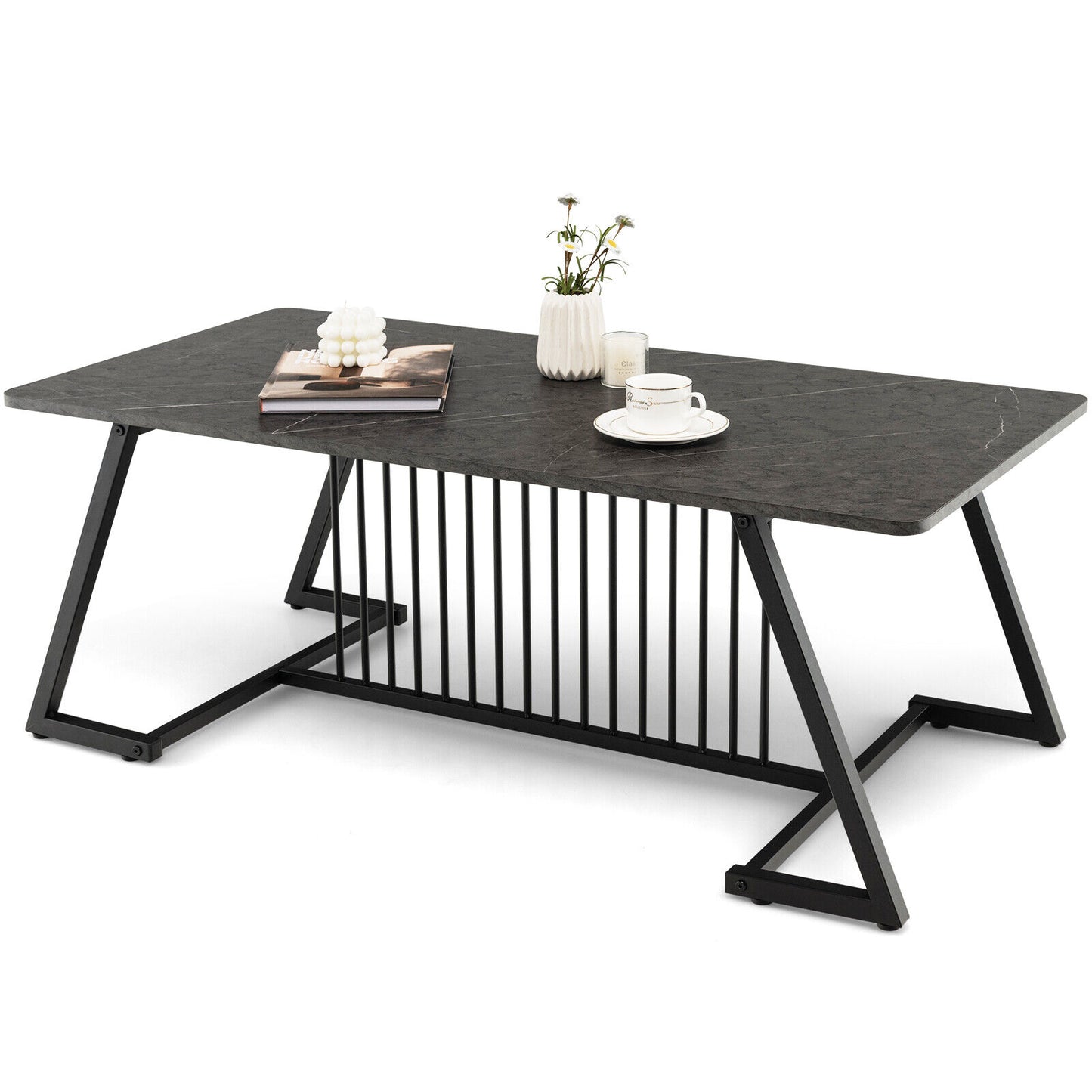 coffee-table-wooden-beside-table-faux-marble-top-steel-legs-modern-black