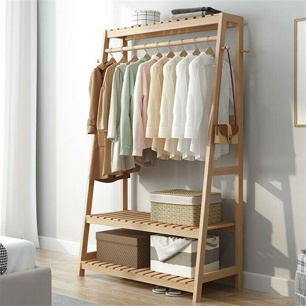Pretty Garment Rack P&P Wooden Clothes Rail Rack Garment Dress Hanging Display Stand Shoe ...
