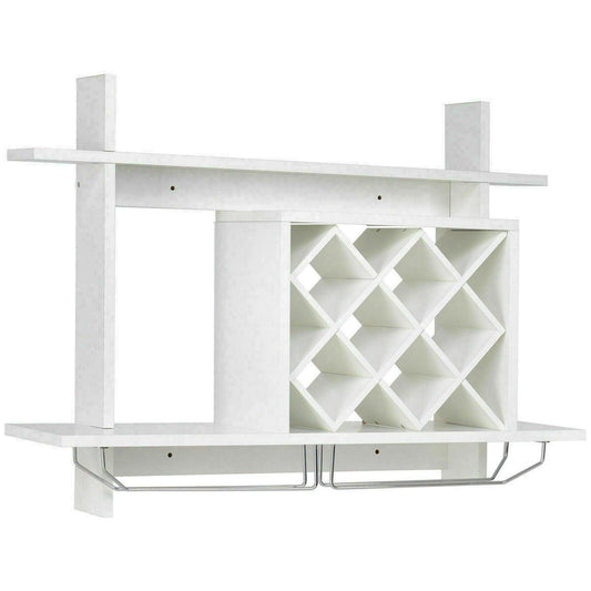 Wall Mounted Wine Rack Wood Shelf Glass Bottle Holder