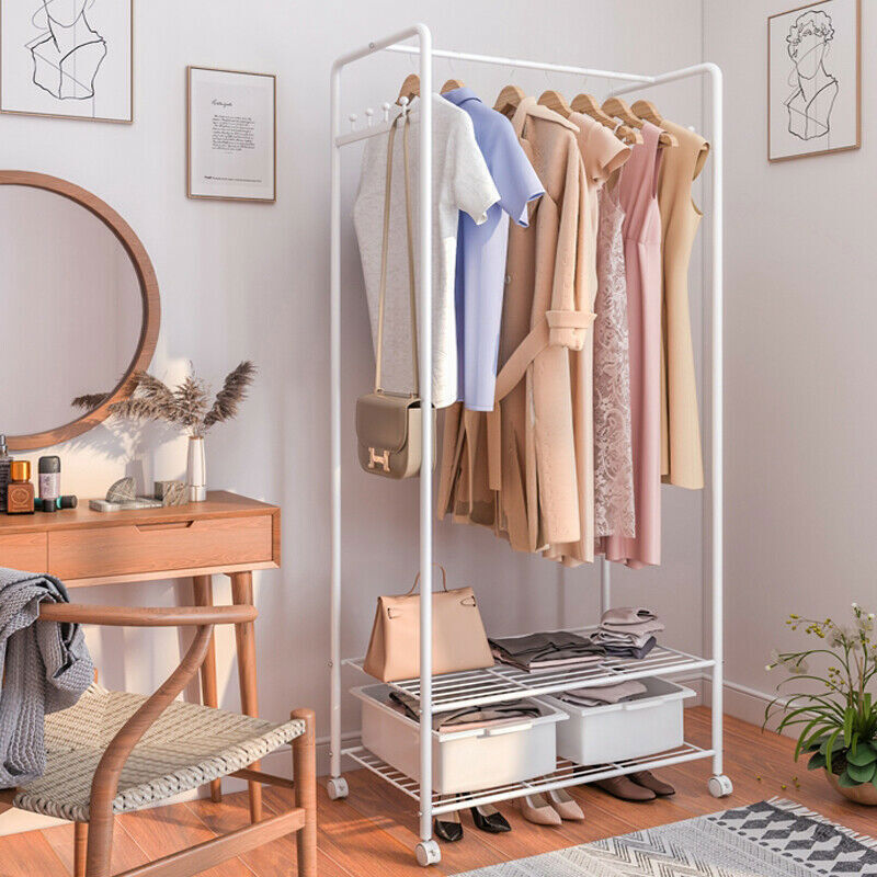 2tiers-metal-garment-rack-rolling-closet-organizer-rack-with-2-pairs-side-hooks