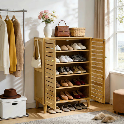 5-Tier Ventilated Shoe Organizer Cabinet Freestanding Bamboo Shoe Storage Rack