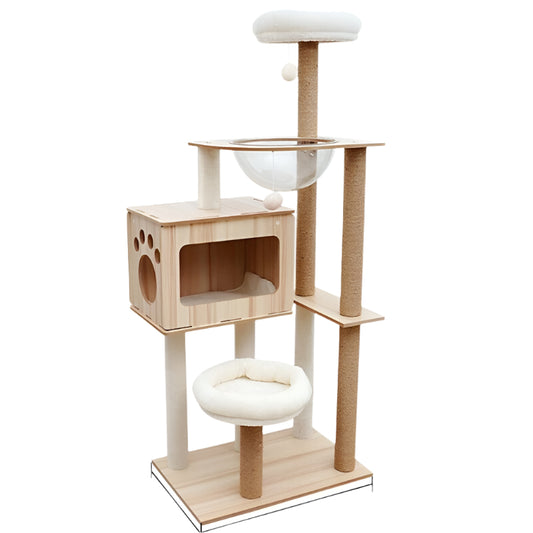 140cm Wooden Cat Tree Tower Scratching Post Scratcher Cats Condo House Bed