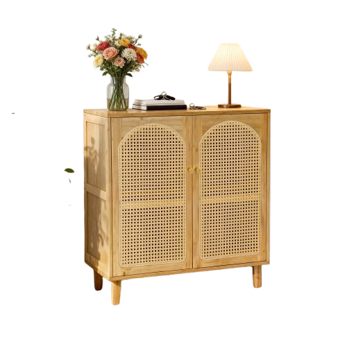 Bamboo Kitchen Buffet Sideboard Storage Cabinet XL - Modern Rattan Cupboard with Shelves for Dining Room Hallway Living Room