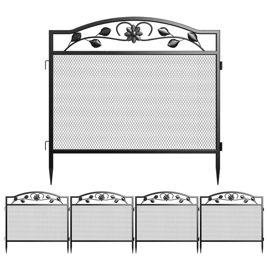 P&P 5Panel Garden Fence Wrought Iron Outdoor Flower Bed Animal Barrier Dog Pet Fence