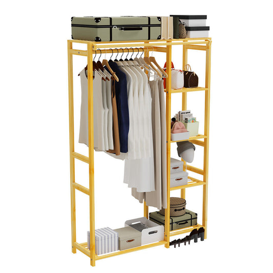 P&P Extra Large Solid Bamboo Garment Rack Freestanding Closet Wardrobe Clothing Rack