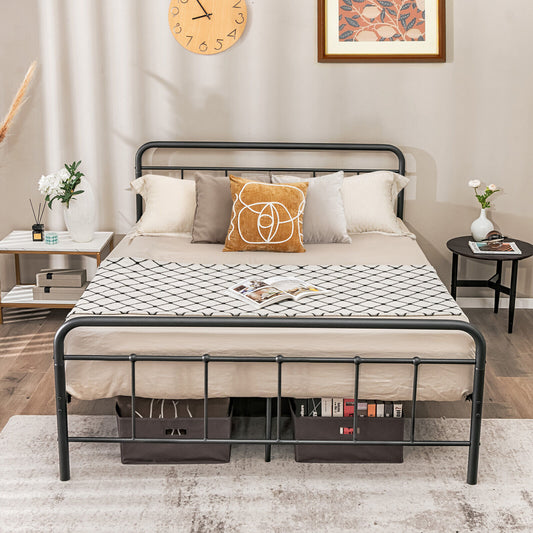 bed-frame-metal-double-size-heavy-duty-mattress-base-foundation-black