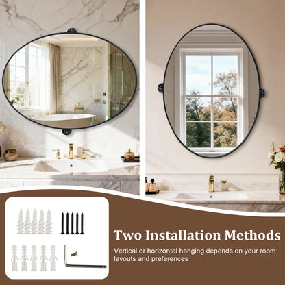 Matte Black Pivot Oval Wall Mirror - Tilting Bathroom Mirror (Horizontal / Vertical)