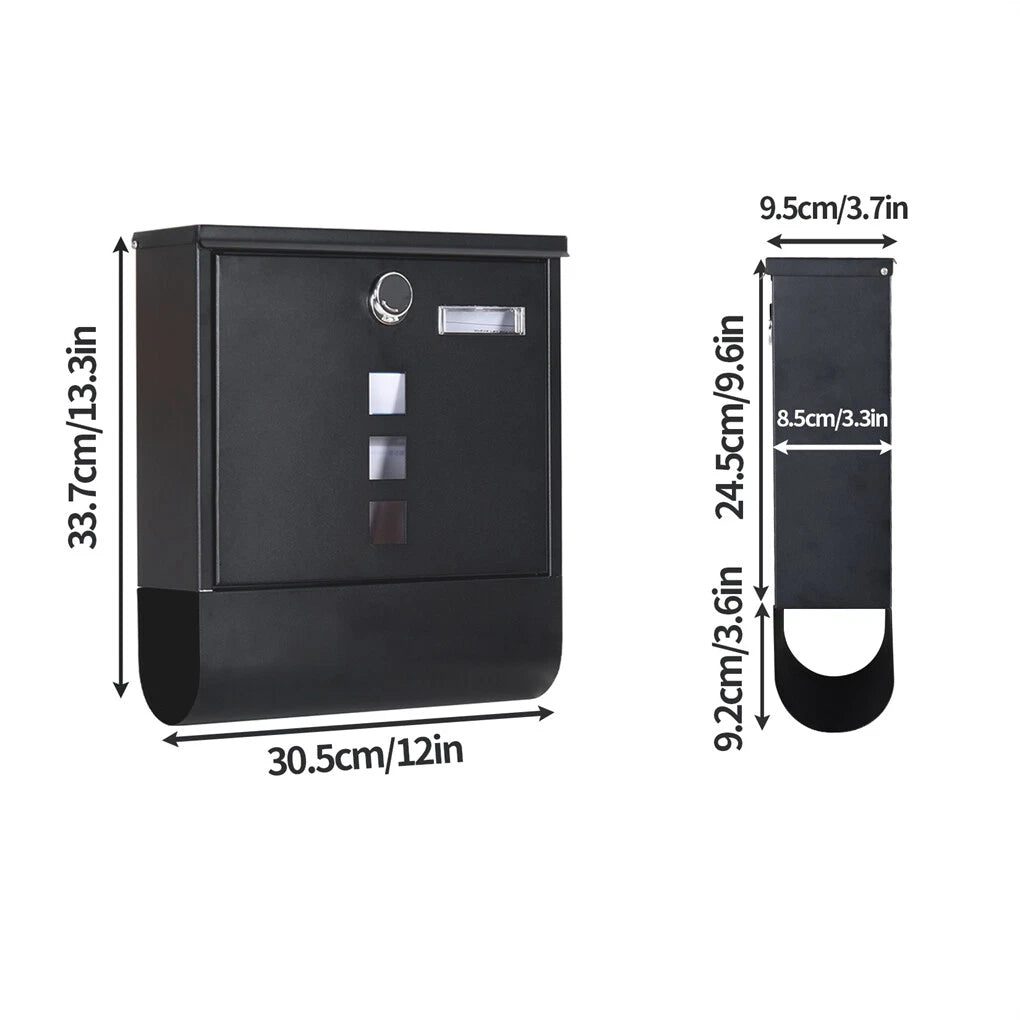 Secure Wall-Mounted Mailbox w/ Paper Holder & Key Lock