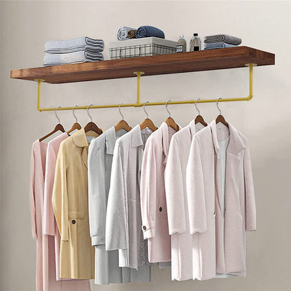 P&P Heavy Duty Clothes Rack Wall Mounted Hanging Garment Rack Gold Metal Closet Rod