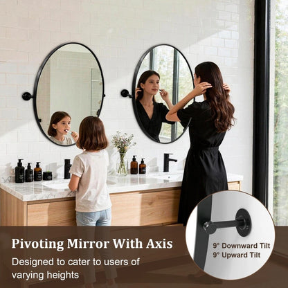 Matte Black Pivot Oval Wall Mirror - Tilting Bathroom Mirror (Horizontal / Vertical)
