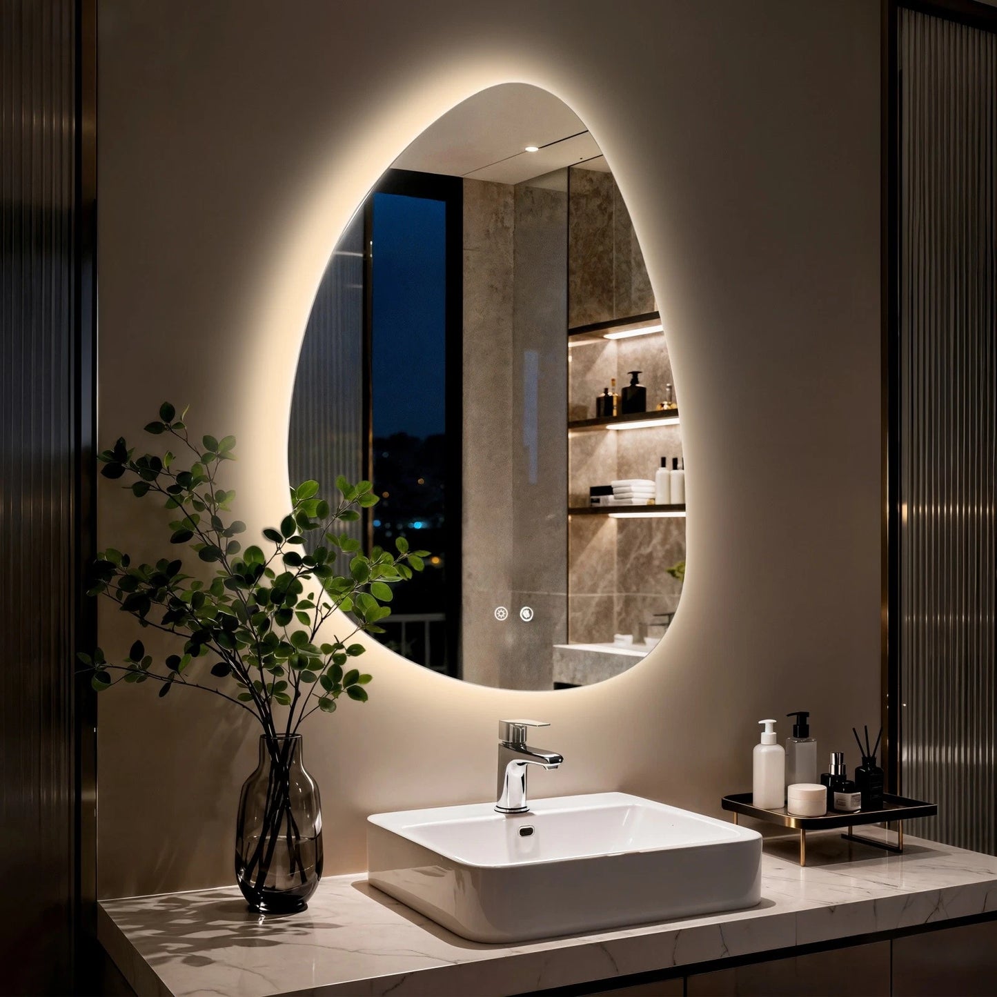 Irregular LED Bathroom Mirror Wall Mounted Dimmable Anti-Fog Makeup Mirror (500x700mm/550x770mm)