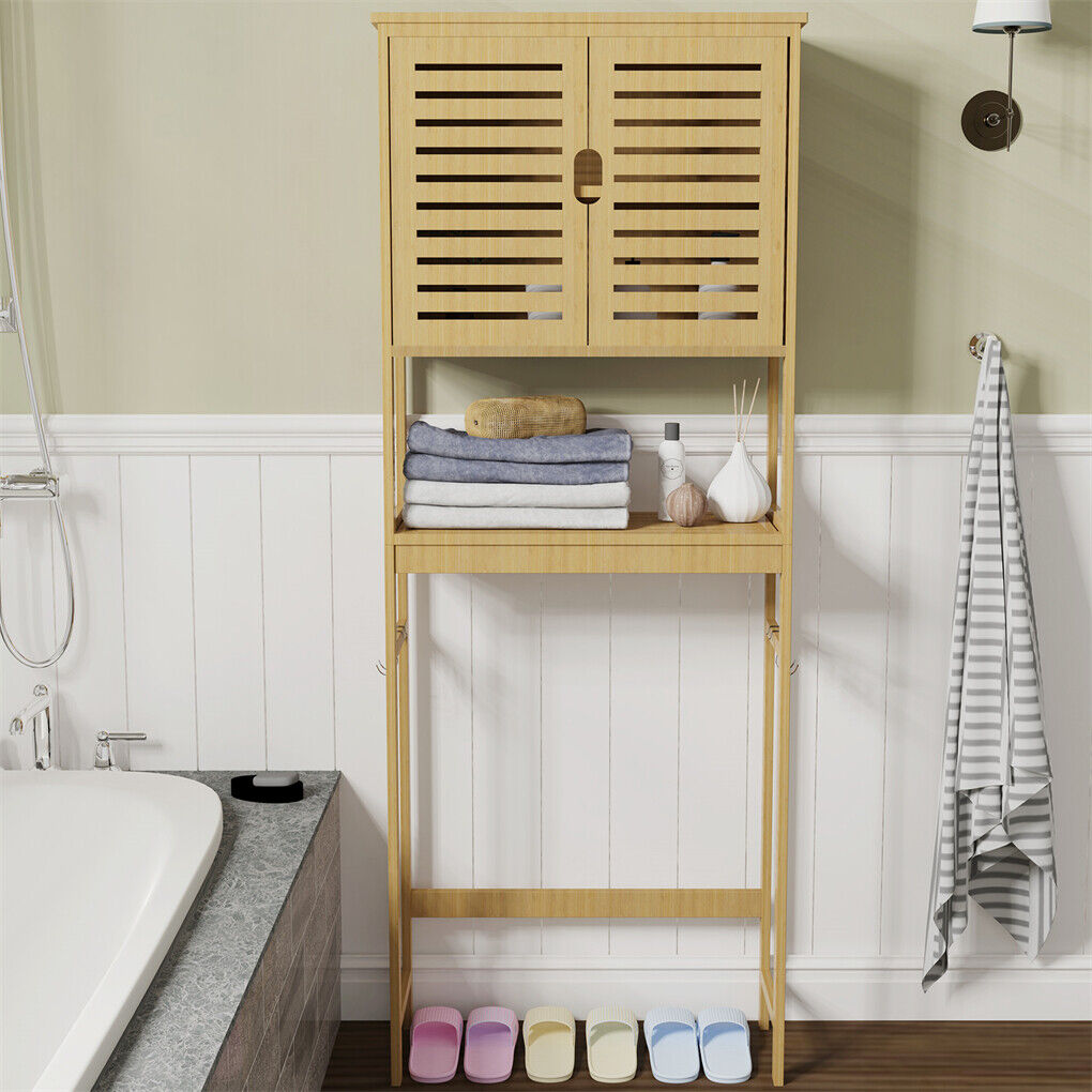 P&P 4-Tier Bamboo Bathroom Toilet Storage Rack Space-saving Open Shelf & Cabinet