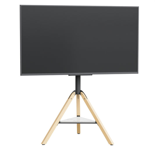 P&P 32-75 Inch Swivel Tripod TV Stand Stable Wooden Legs TV Mount with Marble Shelf