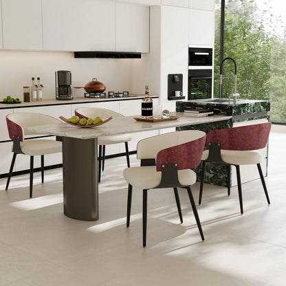 High-End Leather Upholstered Dining Chairs - Padded Leisure Chair with Backrest