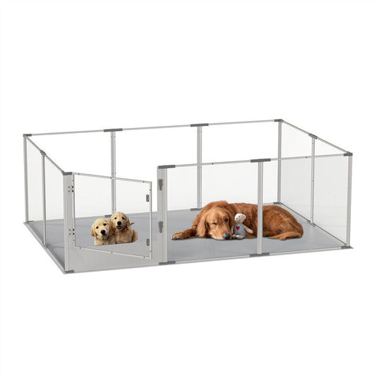P&P 10 Panels Acrylic Dog Whelping Pen Box Indoor Pet Playpen Exercise Fence w/ Mat