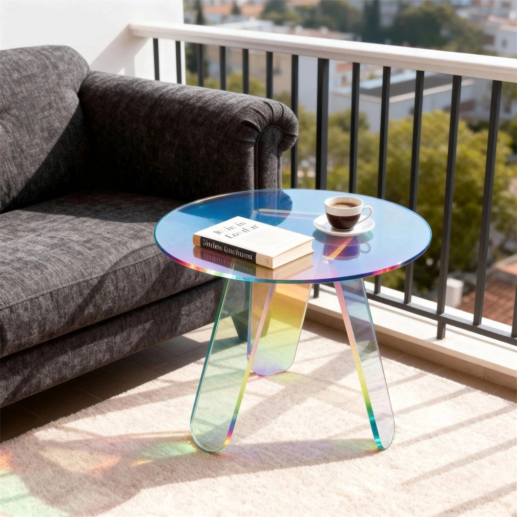 Acrylic End Table Clear & Iridescent Side Table Modern Sofa Table Compact Accent Table for Living Room Bedroom