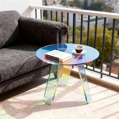 Acrylic End Table Clear & Iridescent Side Table Modern Sofa Table Compact Accent Table for Living Room Bedroom
