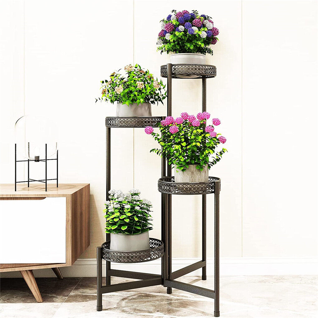 4Tier Foldable Corner Tall Plant Stand Metal Flower Display Rack Indoor Outdoor