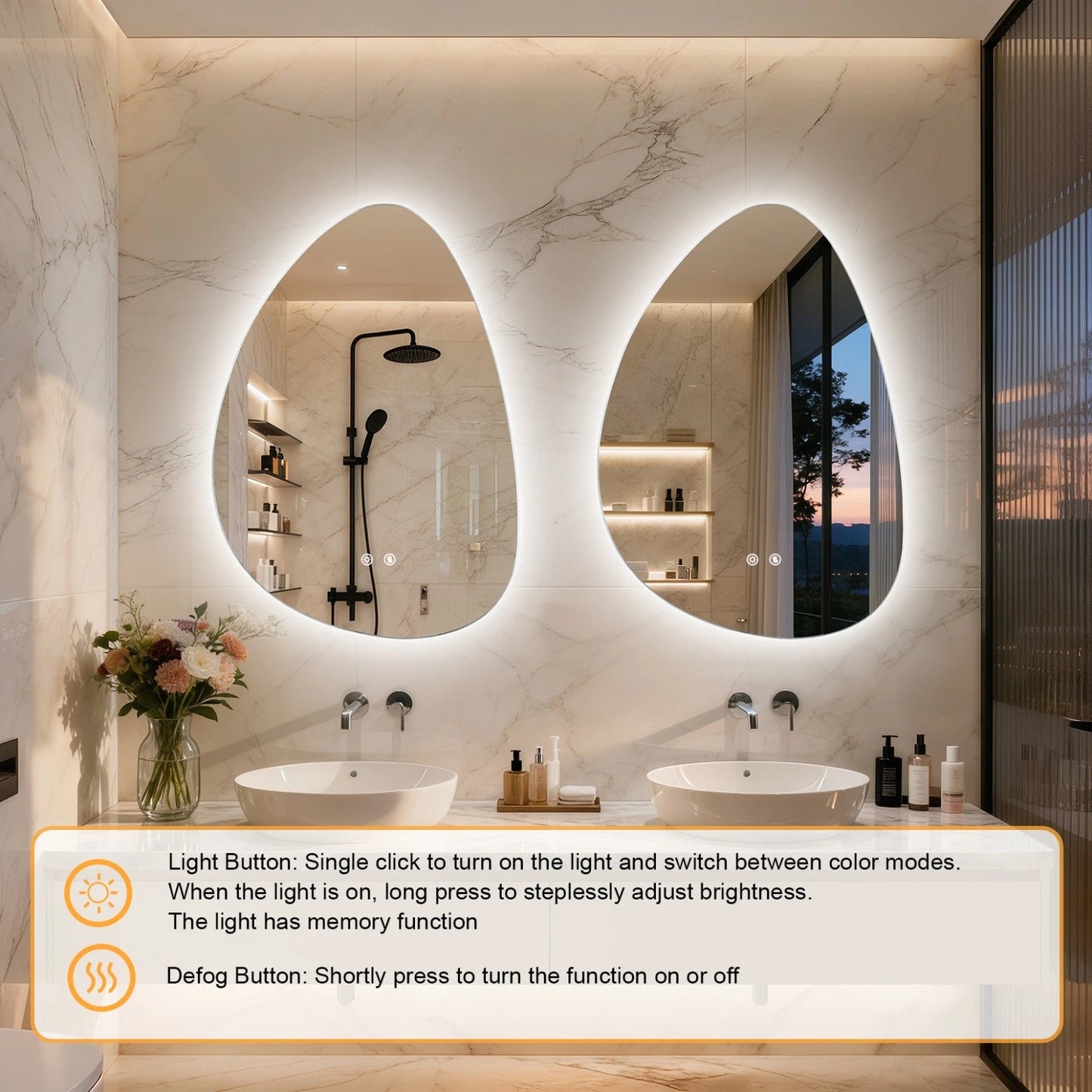 Irregular LED Bathroom Mirror Wall Mounted Dimmable Anti-Fog Makeup Mirror (500x700mm/550x770mm)