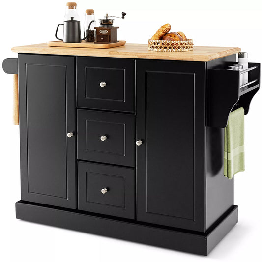 Mobile Kitchen Island Cart with Storage Cabinet and Hidden Wheels – Large Buffet Sideboard