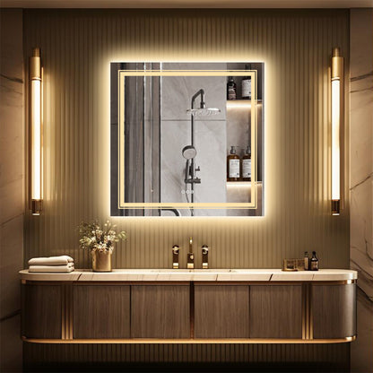 Large Square Wall Mount Smart Led Bathroom Mirror Anti Fog Backlit Vanity Mirror