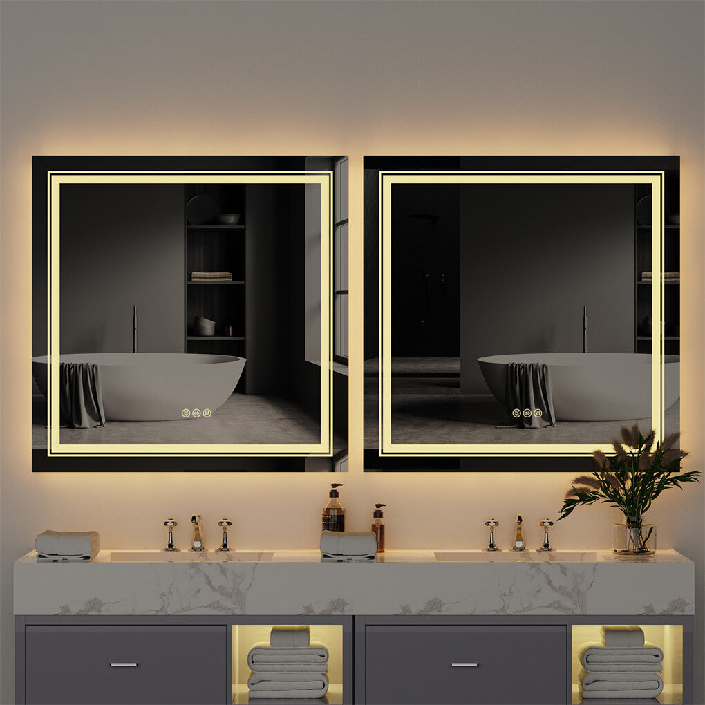 Large Square Wall Mount Smart Led Bathroom Mirror Anti Fog Backlit Vanity Mirror