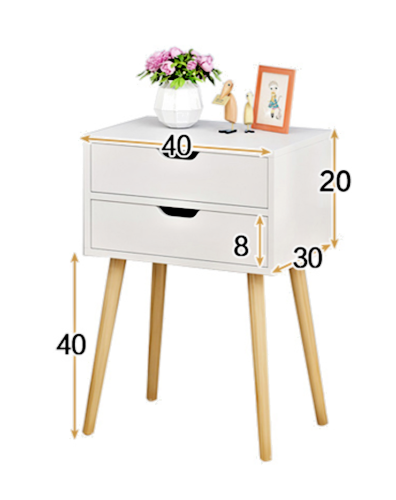 Wooden Bedside Table with Drawers & Storage Cabinet