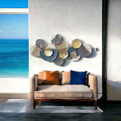 Gold, Blue and Silver Contemporary Wall Decor with Intricate Metal Textures