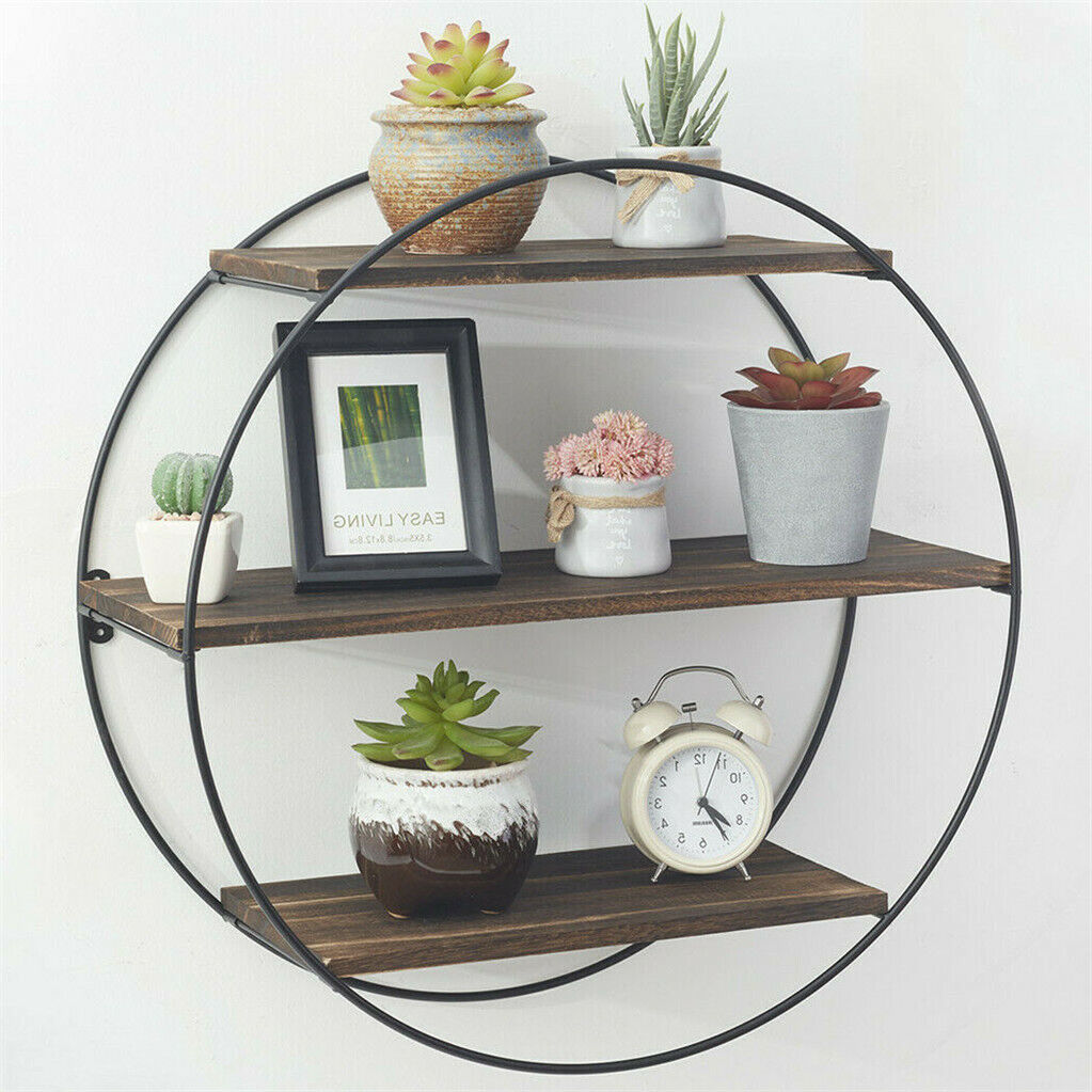 Metal Frame Round Wall Floating Ledge Shelf - Book Storage Spice Rack Home Decor