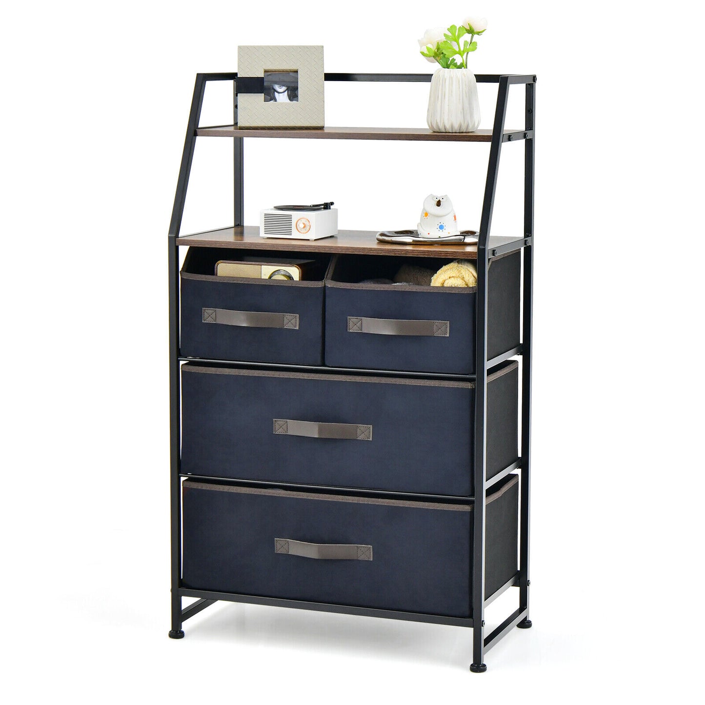 Buy 4-Drawer Storage Dresser with 2-Tier Shelf & Fabric Bins