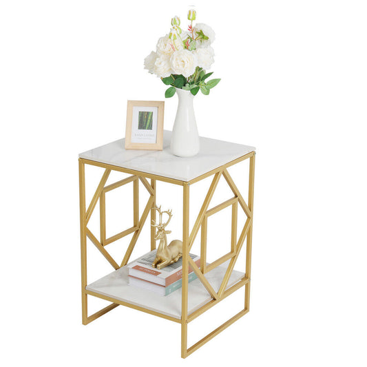 Shop White Marble Gold Side Table with Shelf – Australia