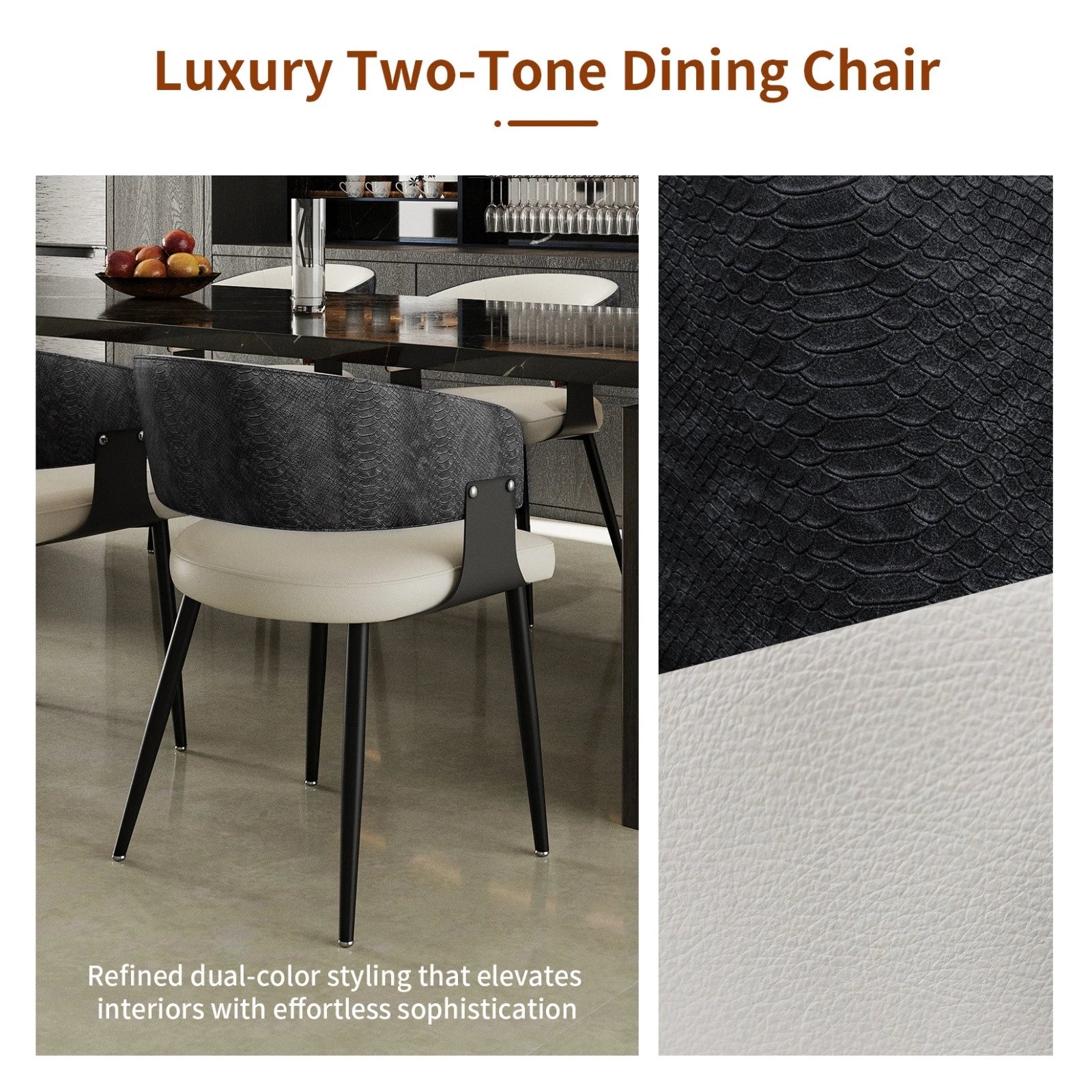 High-End Leather Upholstered Dining Chairs - Padded Leisure Chair with Backrest