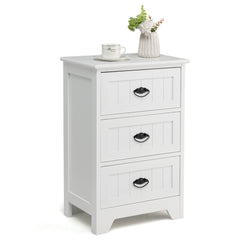 White Wooden Bedside Table with 3 Drawers