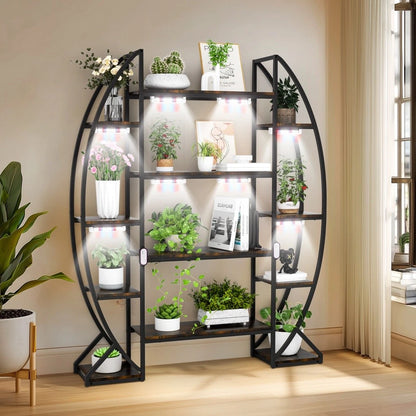 Tall Half Moon Plant Shelf with Grow Lights for Indoor Use
