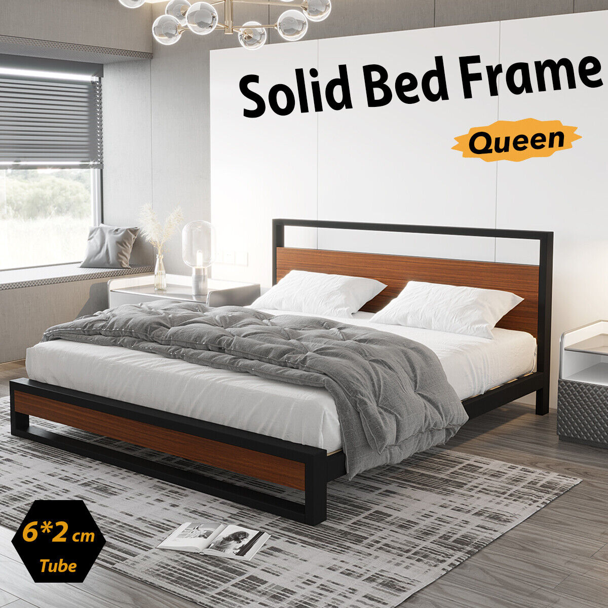 queen-bed-frame-metal-wood-mattress-base-platform-supper-strong