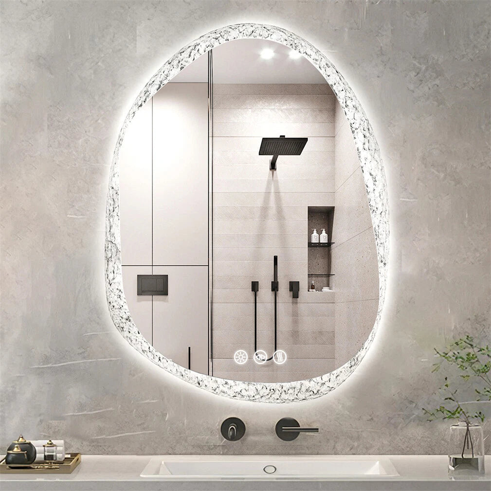 Vanity LED Backlit Bathroom Mirror Dimmable Anti-fog Irregular Double-Layer Glass 700x900mm