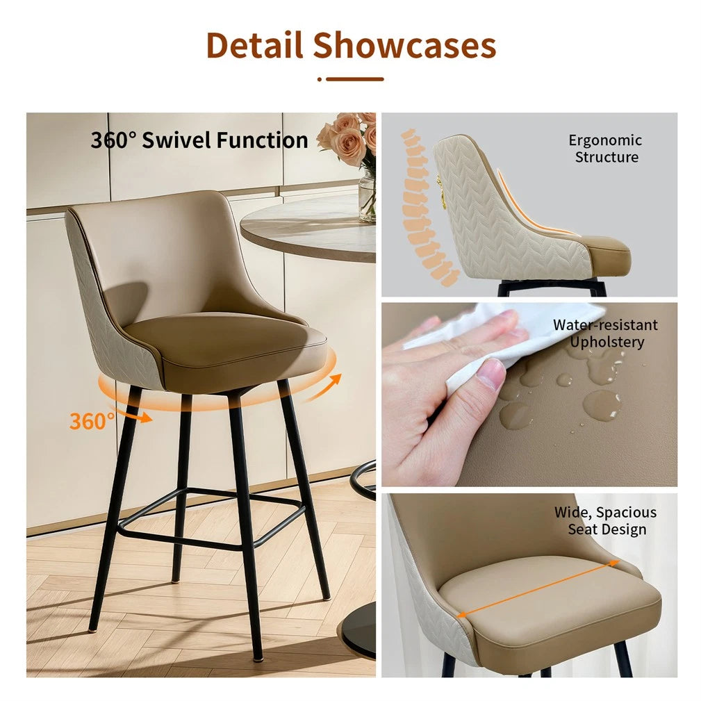 Swivel Counter Height Bar Stool Upholstered Pub Bar Bistro Cafe Chair Metal Legs