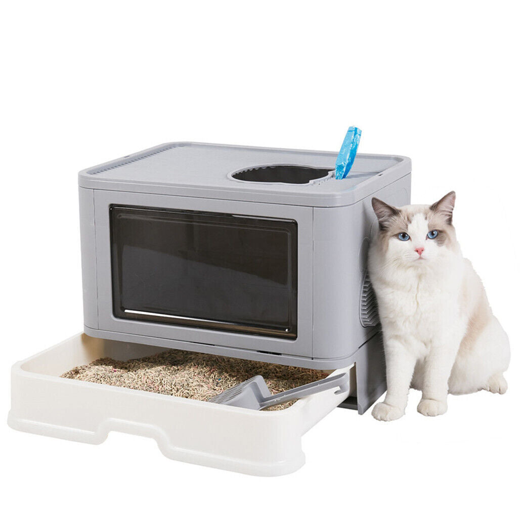 Self Cleaning Foldable Cat Litter Box Cat Potty Toilet Tray With Grooming Brush