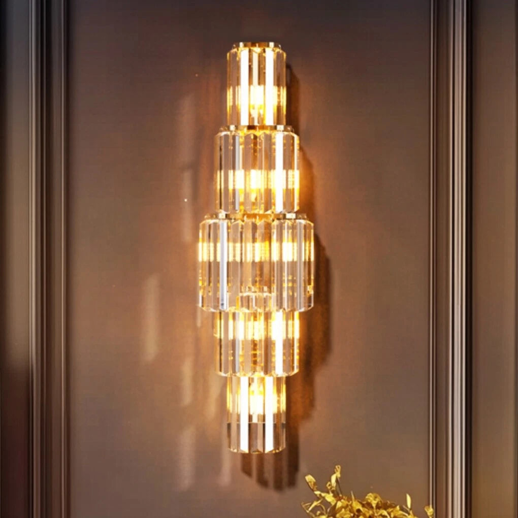 Gold 5-Tier Crystal Wall Sconce with LED Lights