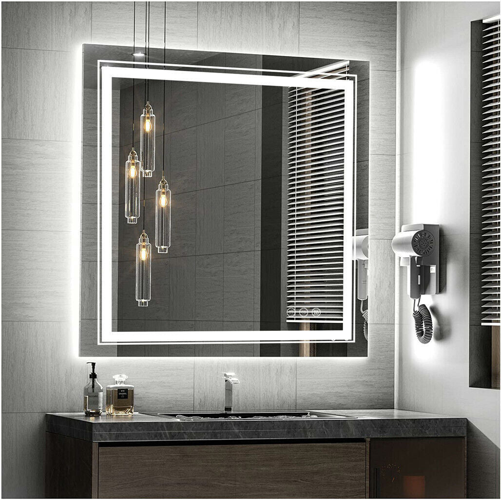Large Square Wall Mount Smart Led Bathroom Mirror Anti Fog Backlit Vanity Mirror