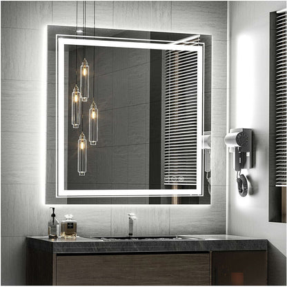 Large Square Wall Mount Smart Led Bathroom Mirror Anti Fog Backlit Vanity Mirror